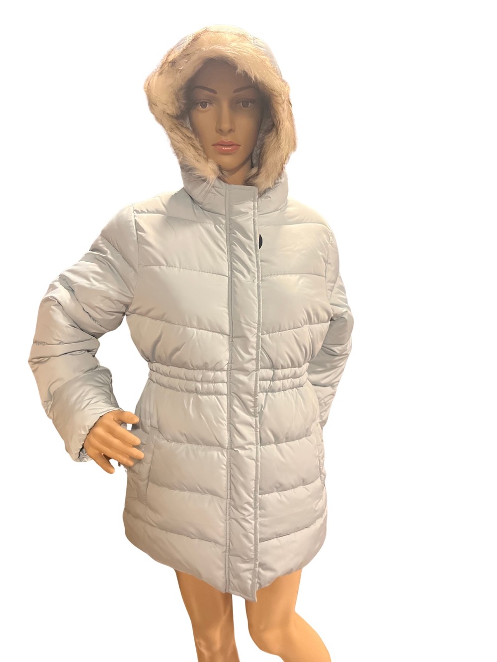The Childrens Place Girls Puffer Hooded Fleece Jacket Light Blue Sz XXL